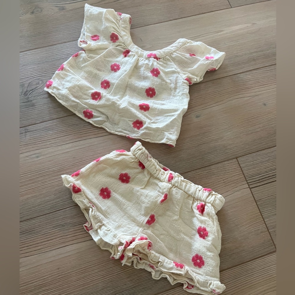 Zara Cream Two-Piece Set with Pink Floral Accents